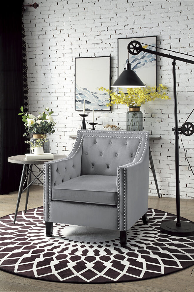 Dark gray velvet fabric upholstery accent chair by Homelegance