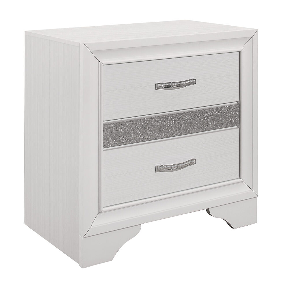 White and silver glitter finish nightstand by Homelegance