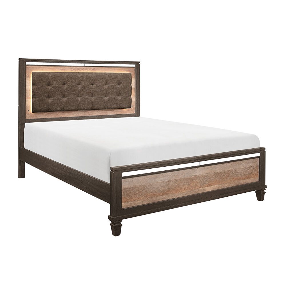 Brown and espresso finish eastern king bed with led lighting by Homelegance
