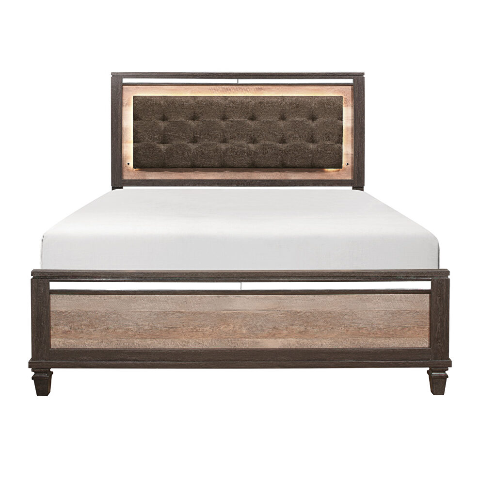 Brown and espresso finish queen bed with led lighting by Homelegance