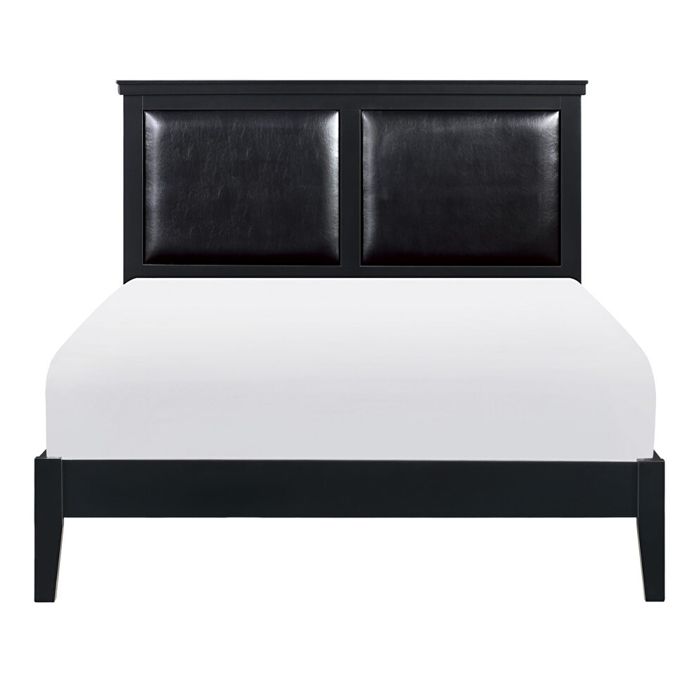 Black finish faux leather upholstered headboard eastern king bed by Homelegance