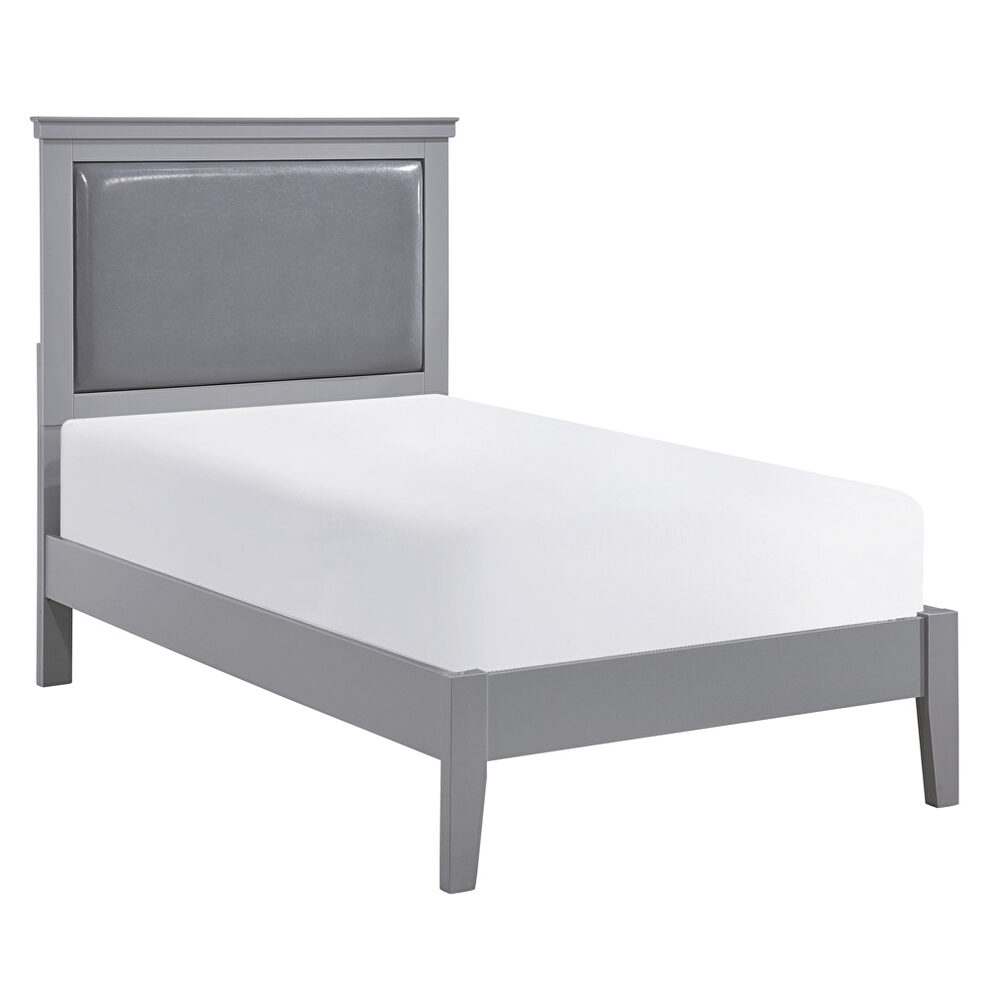 Gray finish faux leather upholstered headboard full bed by Homelegance
