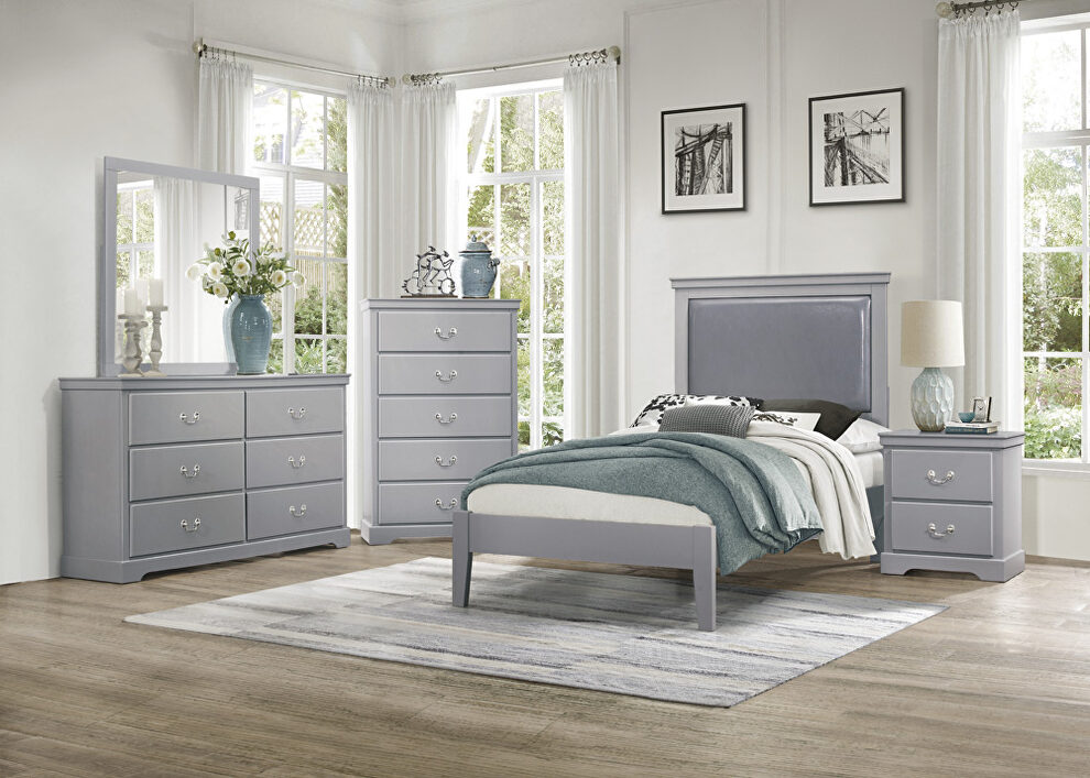 Gray finish faux leather upholstered headboard twin bed by Homelegance