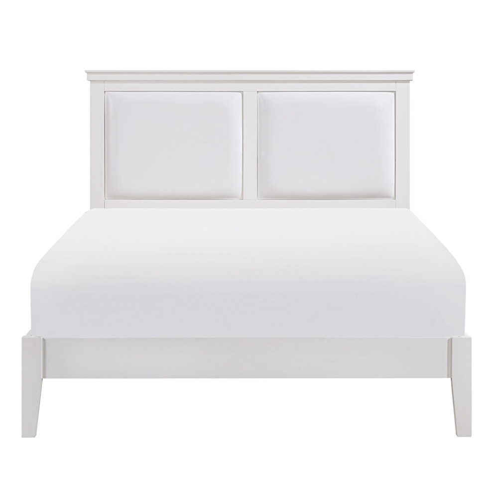 White finish faux leather upholstered headboard eastern king bed by Homelegance