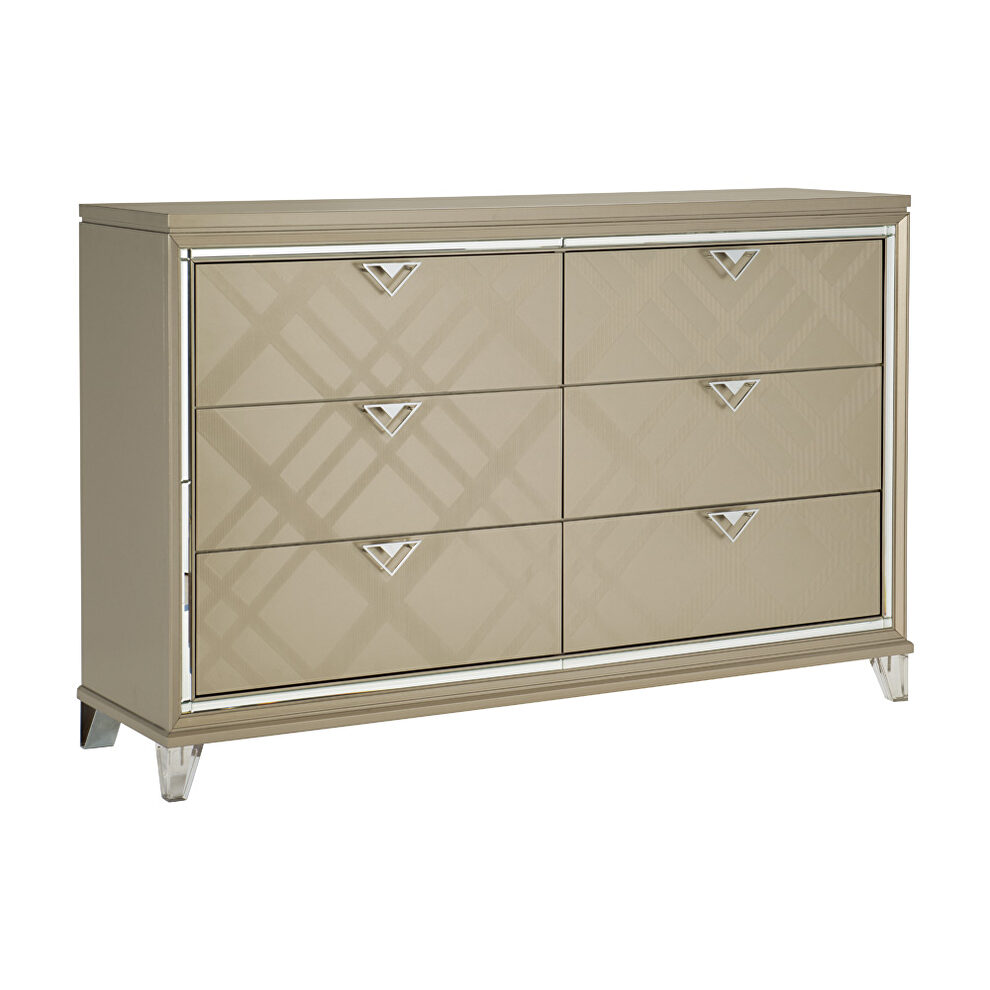 Champagne metallic finish dresser with hidden jewelry drawers by Homelegance