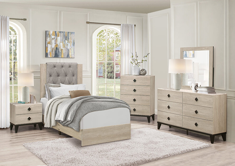 Gray button-tufted fabric upholstered headboard twin bed by Homelegance