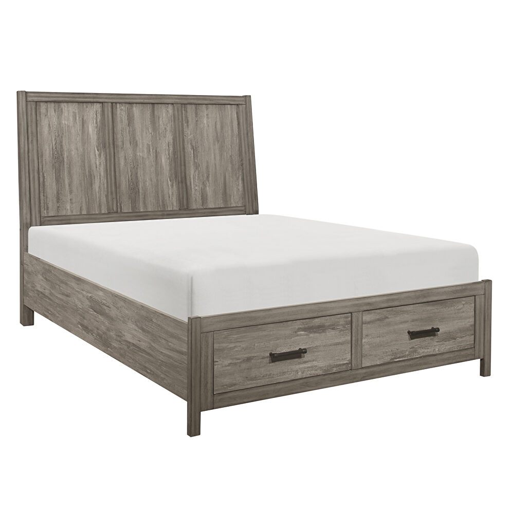 Weathered gray finish eastern king platform bed with footboard storage by Homelegance
