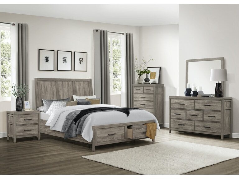Weathered gray finish queen platform bed with footboard storage by Homelegance