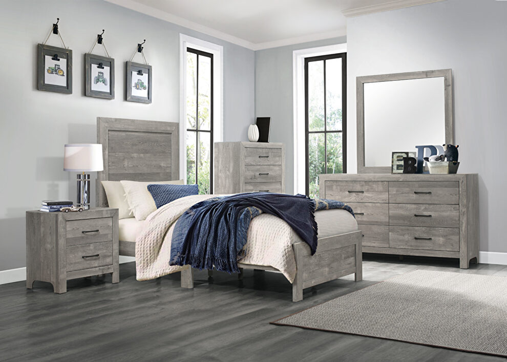 Modern lines and rustic styling gray finish twin bed by Homelegance