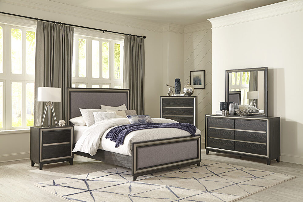 Ebony and silver finish modern styling queen bed by Homelegance
