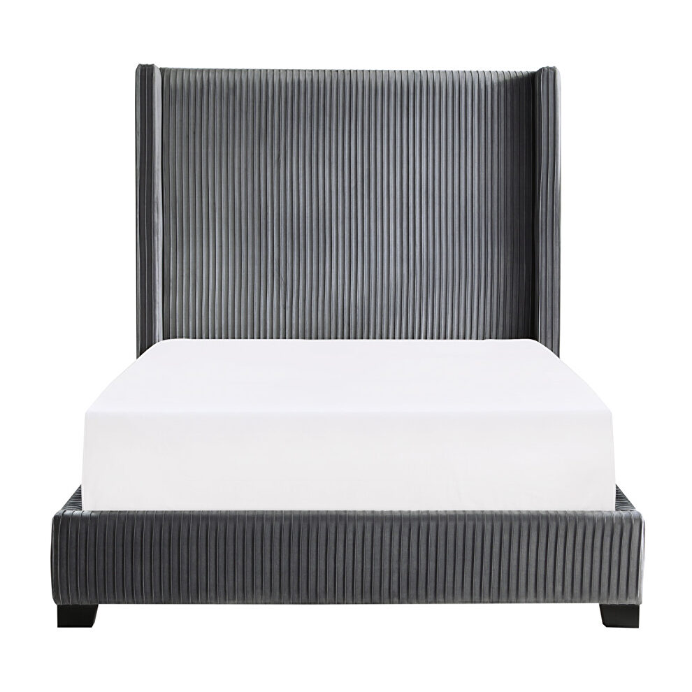 Dark gray velvet fabric upholstery full bed by Homelegance