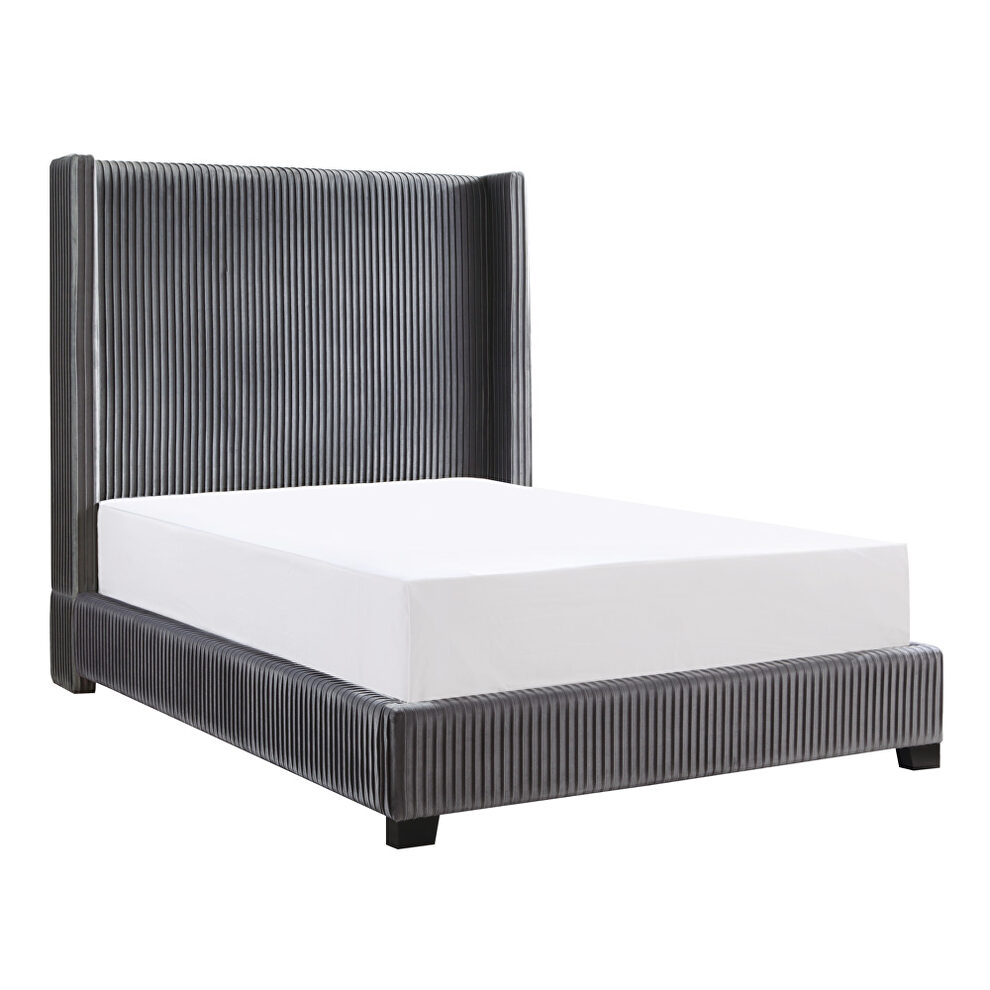 Dark gray velvet fabric upholstery eastern king bed by Homelegance