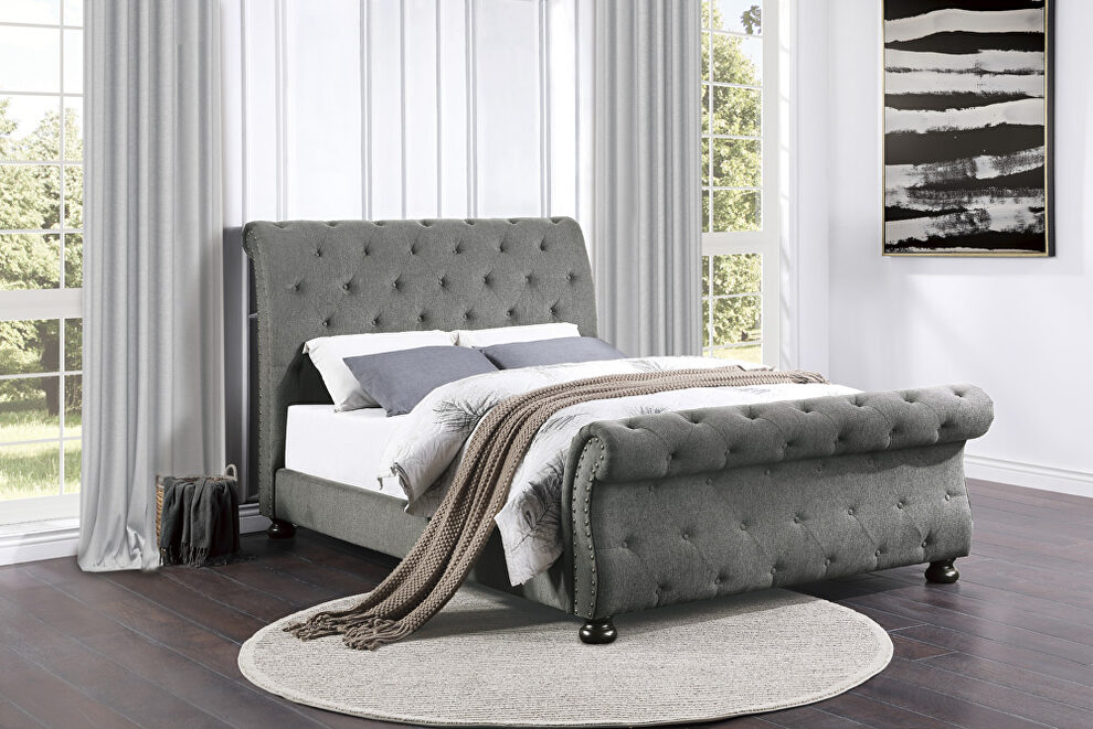 Dark gray chenille fabric upholstery queen bed by Homelegance
