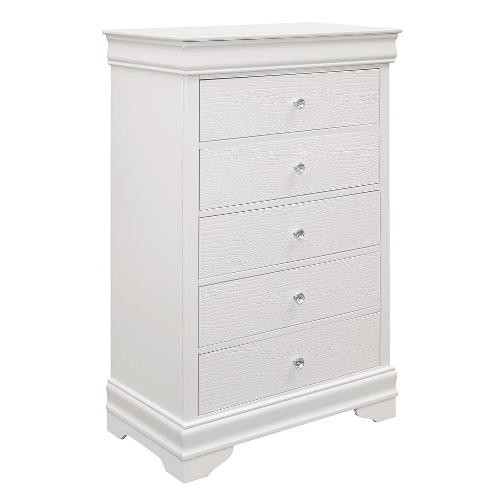 White finish faux alligator embossed drawer fronts chest by Homelegance