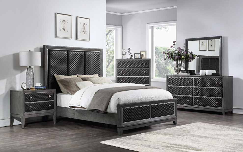 Wire-brushed gray finish queen bed by Homelegance