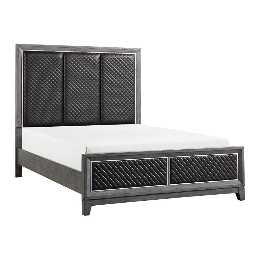 Wire-brushed gray finish eastern king bed by Homelegance