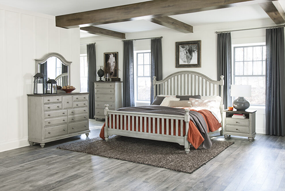 Light gray finish slat headboard and footboard queen bed by Homelegance