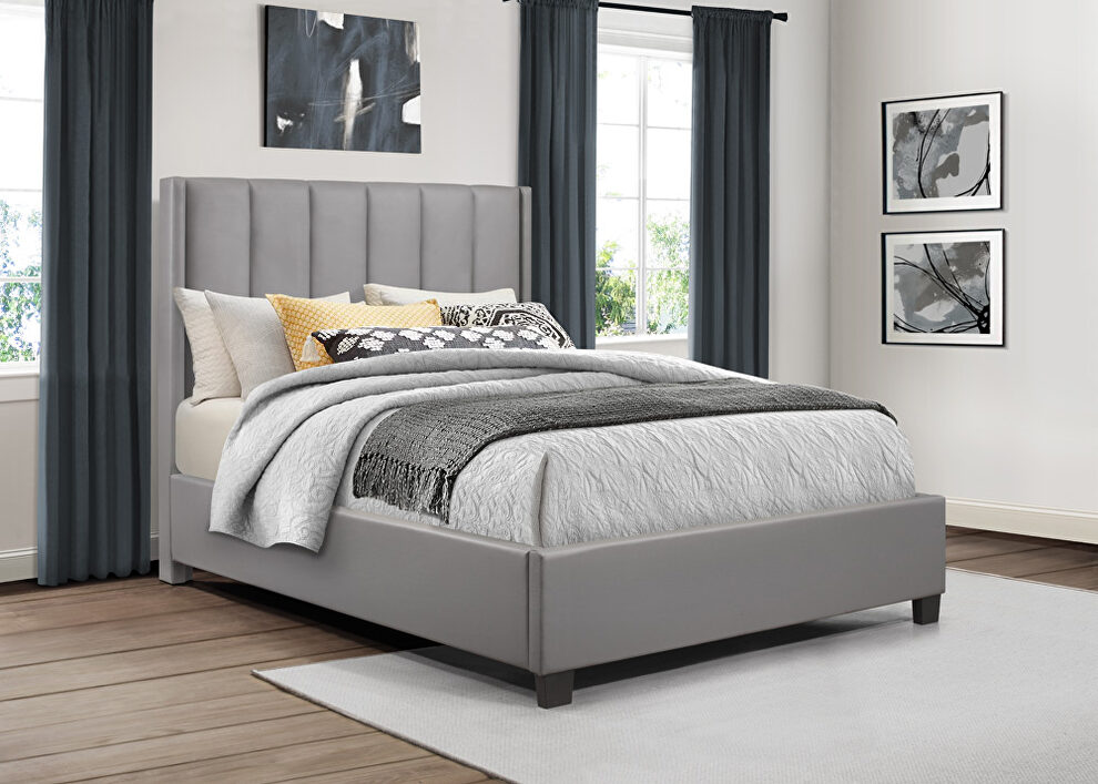 Gray faux leather upholstery queen platform bed by Homelegance