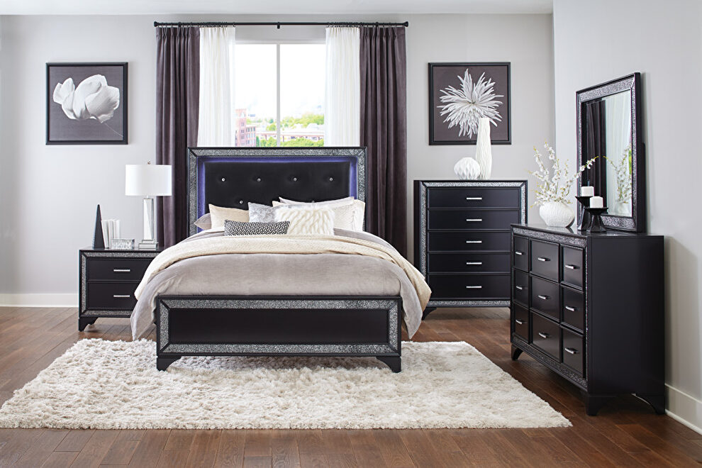 Pearl black metallic finish queen bed by Homelegance