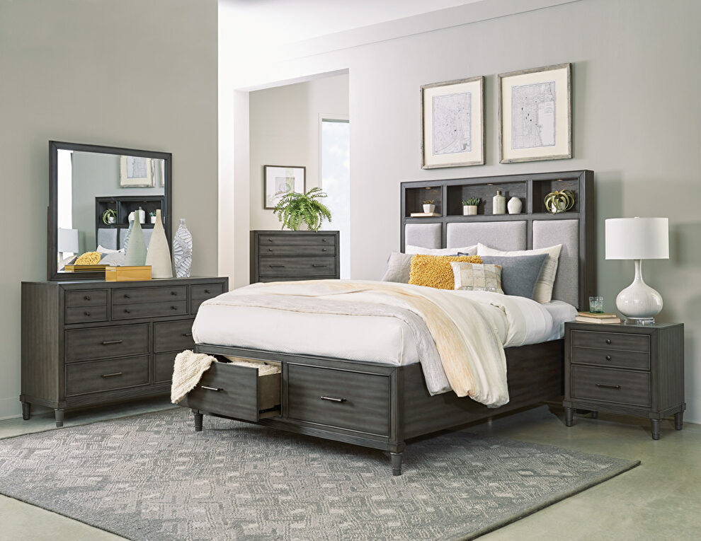 Gray finish queen platform bed by Homelegance