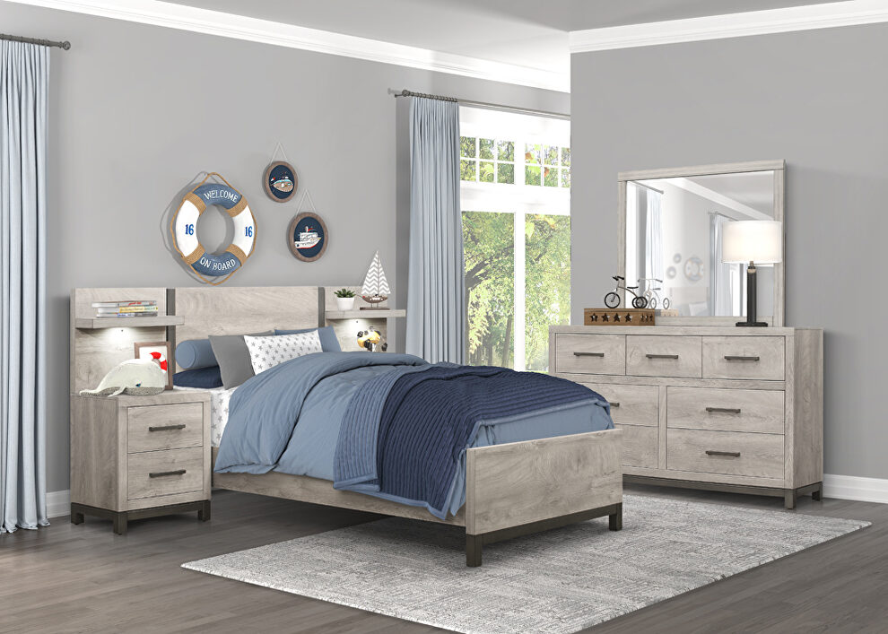 Light gray and gray finish twin bed by Homelegance