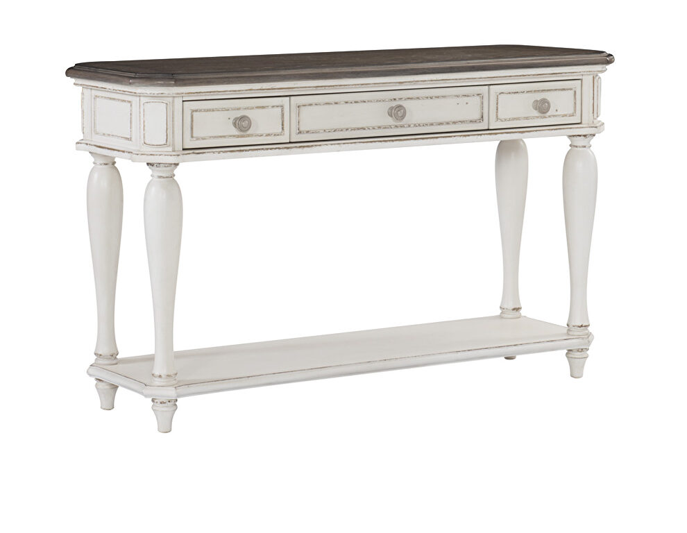 Antique white and oak sofa table by Homelegance