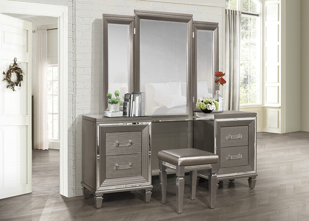 Silver-gray metallic finish vanity dresser with mirror by Homelegance