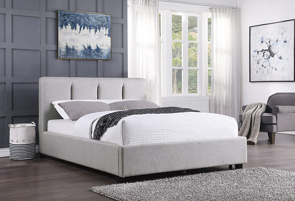 Gray fabric upholstery queen platform bed by Homelegance