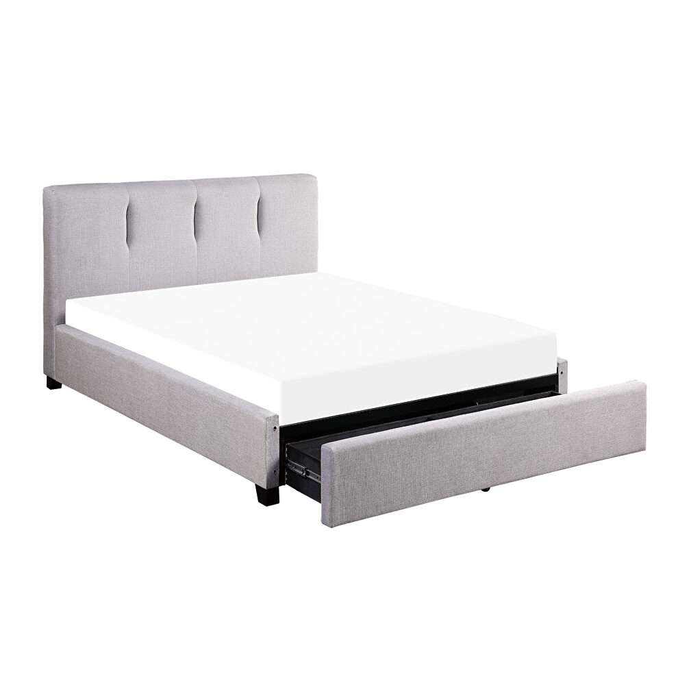 Gray fabric upholstery full platform bed with storage drawer by Homelegance