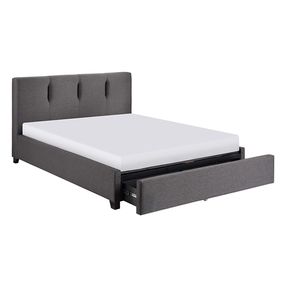 Graphite fabric upholstery eastern king platform bed with storage footboard by Homelegance