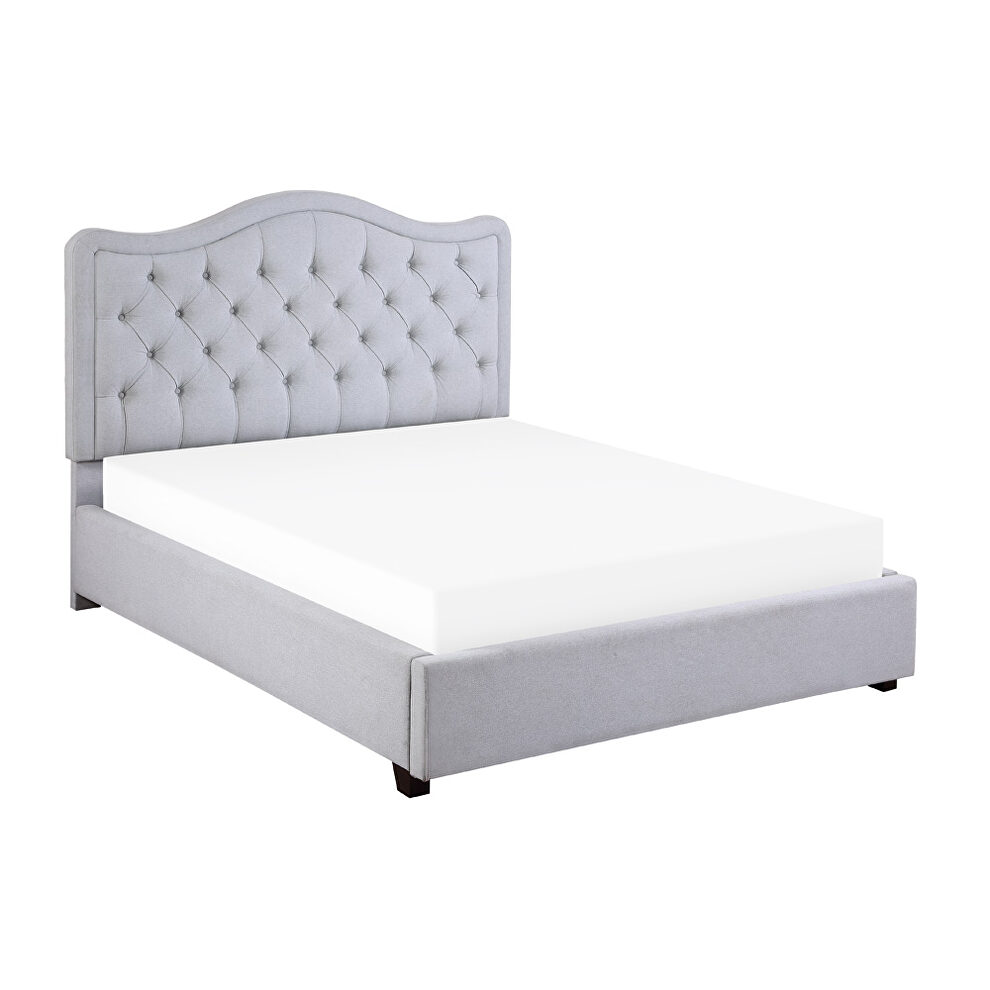 Gray fabric upholstery button-tufted headboard full platform bed by Homelegance