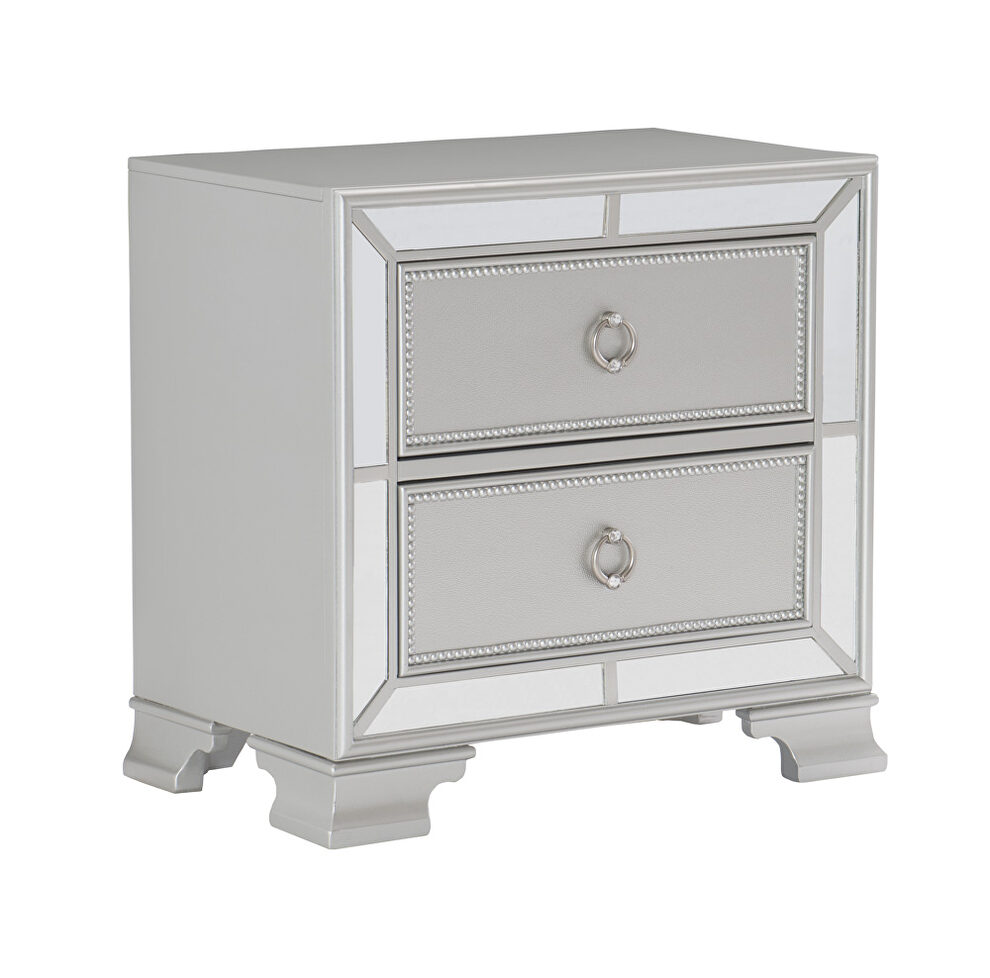 Silver finish striking styling nightstand by Homelegance