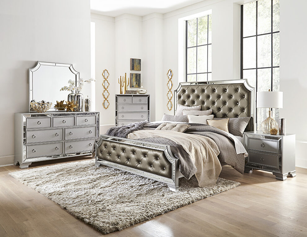 Gray and silver finish striking styling queen bed by Homelegance
