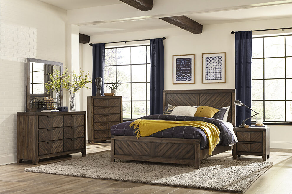 Distressed espresso finish modern-rustic design queen bed by Homelegance