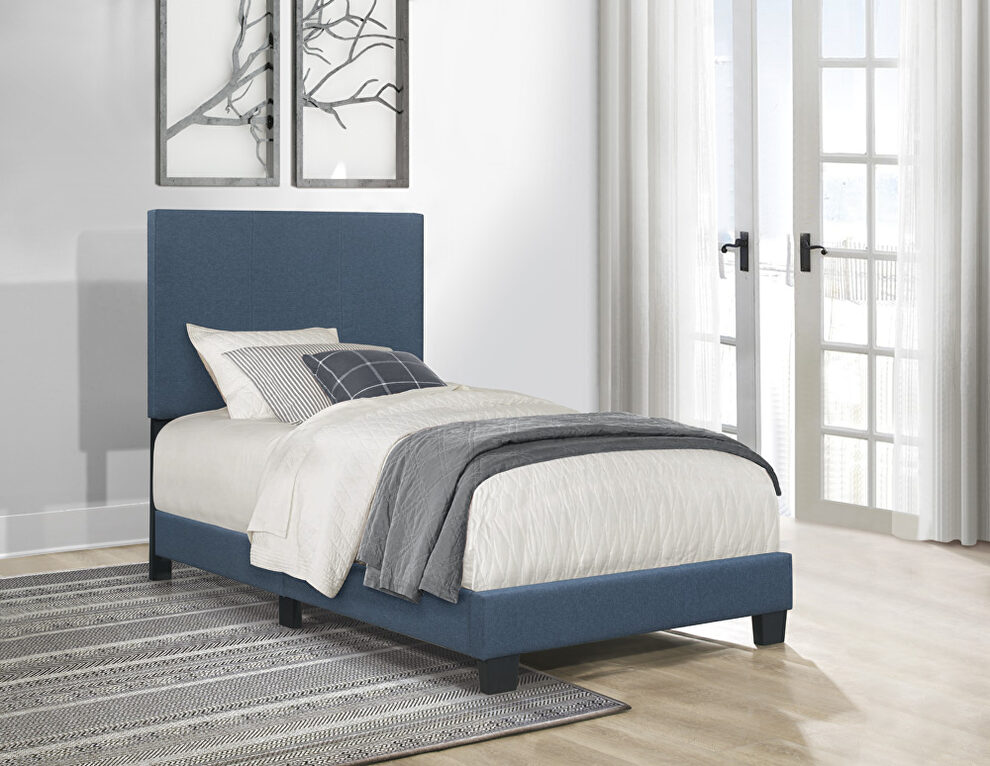Blue fabric upholstery twin bed by Homelegance