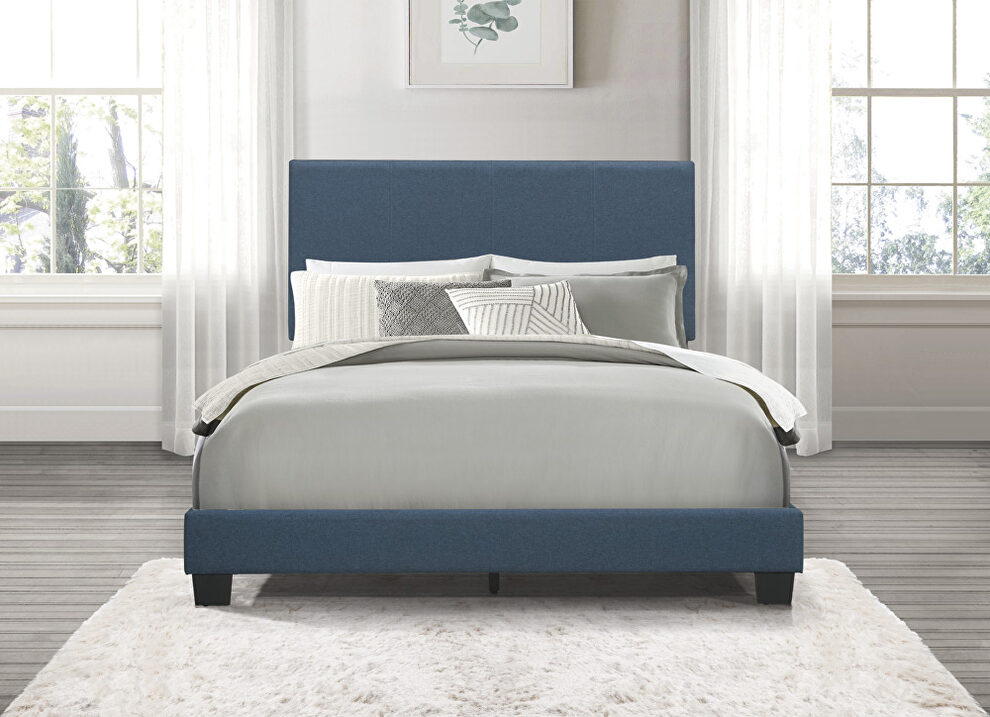Blue fabric upholstery queen bed by Homelegance