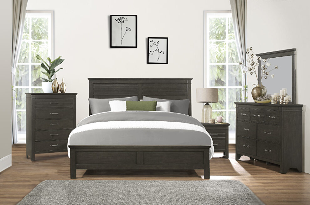 Charcoal gray finish transitional styling queen bed by Homelegance