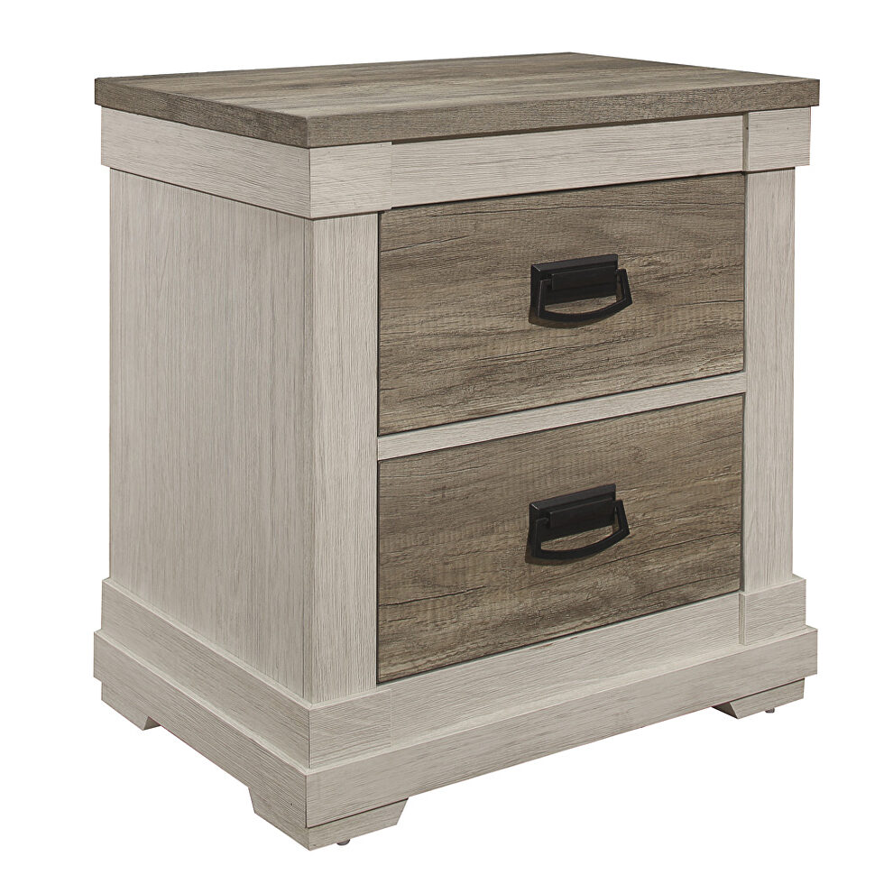White and weathered gray finish transitional styling nightstand by Homelegance