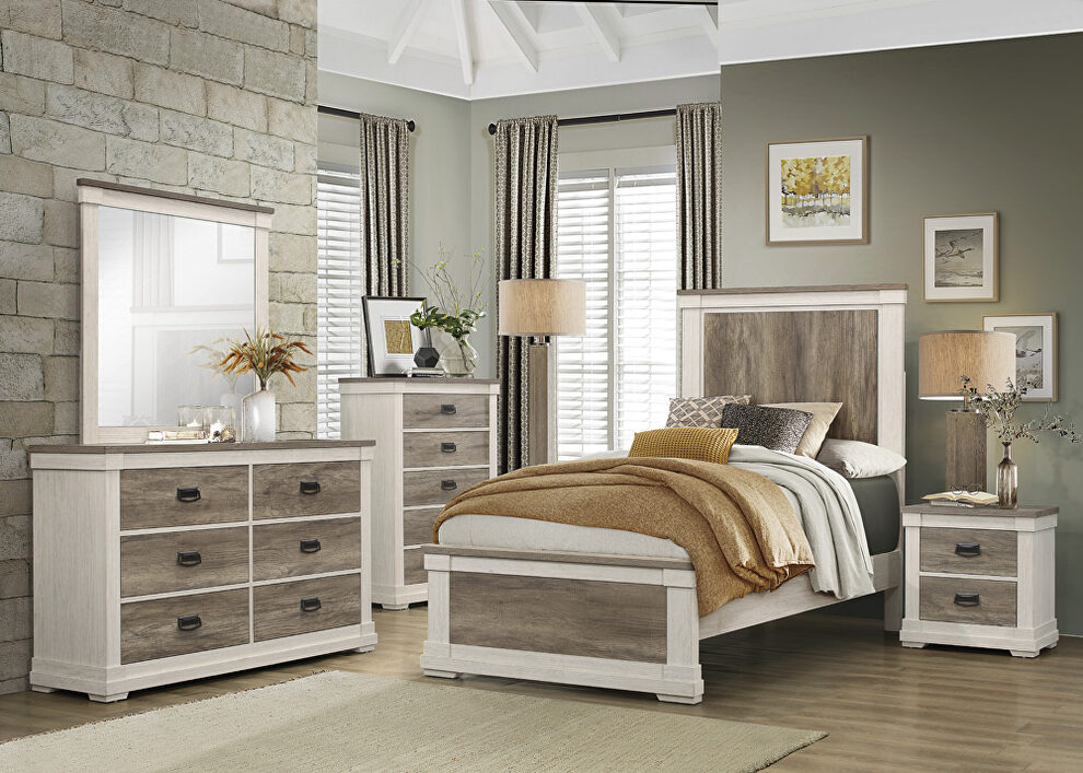 White and weathered gray finish transitional styling twin bed by Homelegance