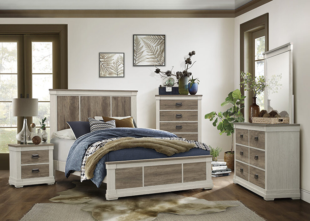 White and weathered gray finish transitional styling queen bed by Homelegance