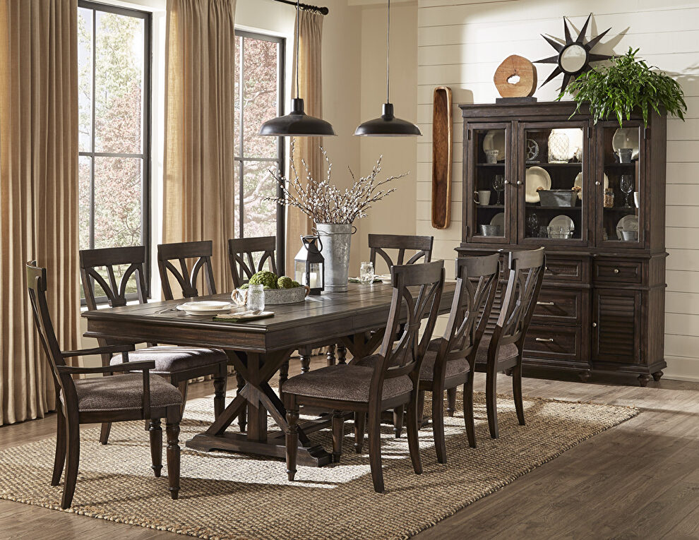 Driftwood charcoal finish separate extension leaves dining table by Homelegance