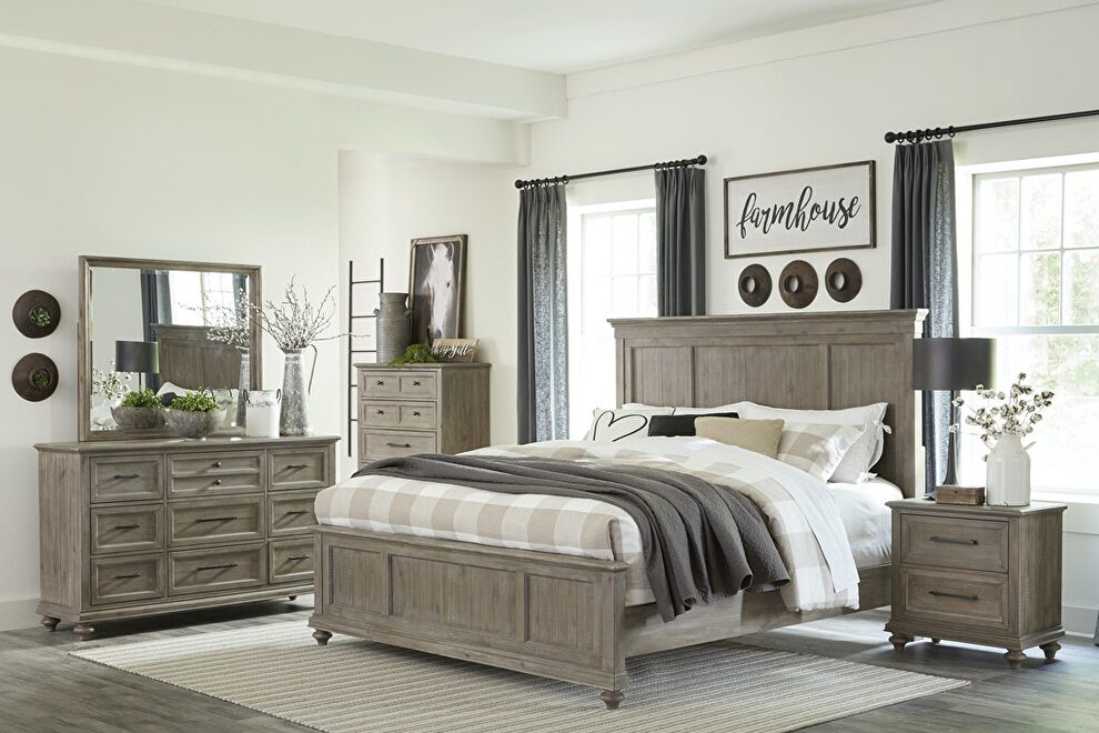 Driftwood light brown finish solid transitional styling queen bed by Homelegance