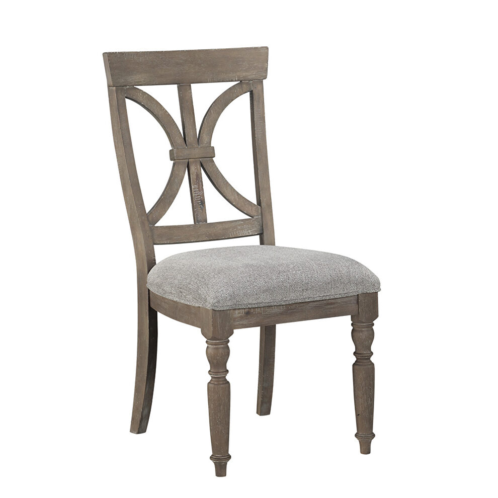 Driftwood light brown finish and gray fabric upholstery dining chair by Homelegance