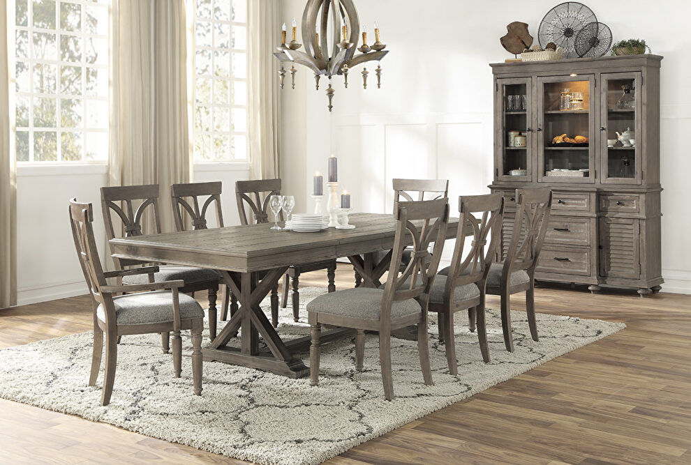 Driftwood light brown finish separate extension leaves dining table by Homelegance