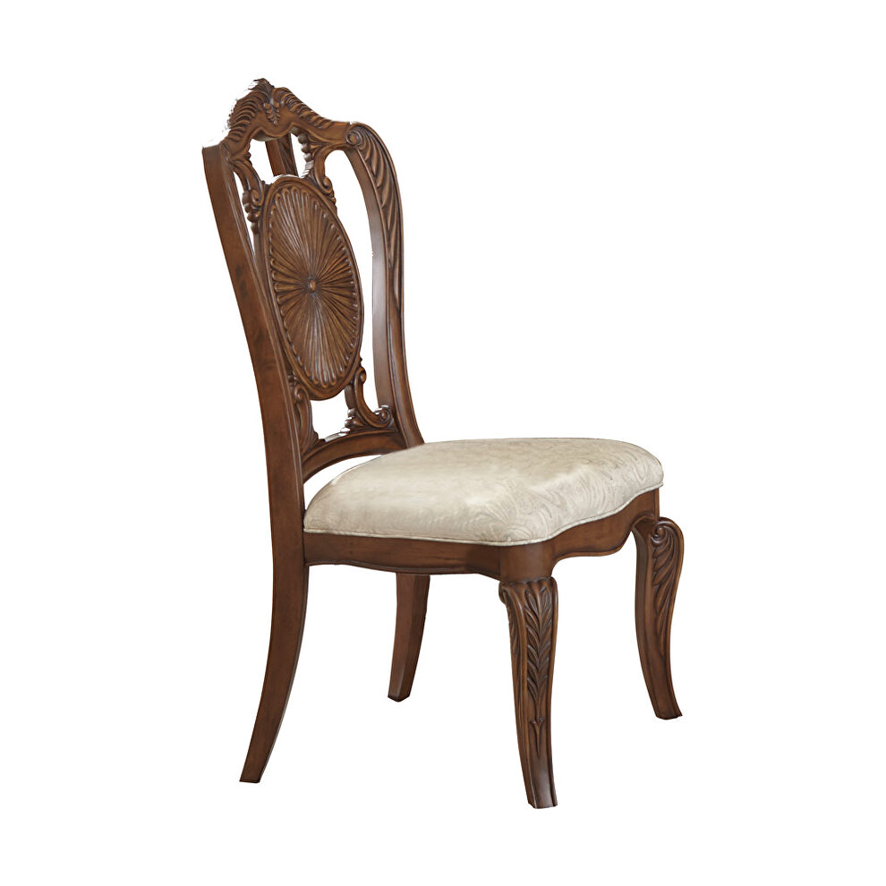 Pecan finish and decorative neutral tone seat side chair by Homelegance