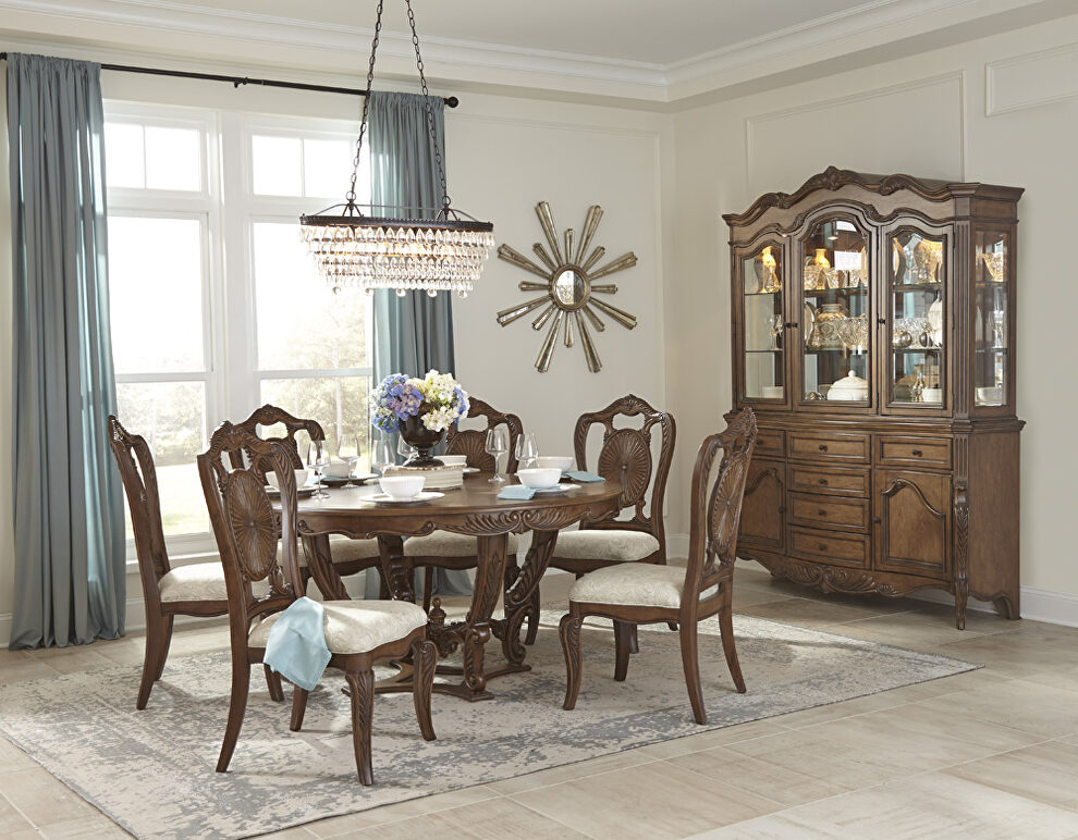 Pecan finish round dining table by Homelegance