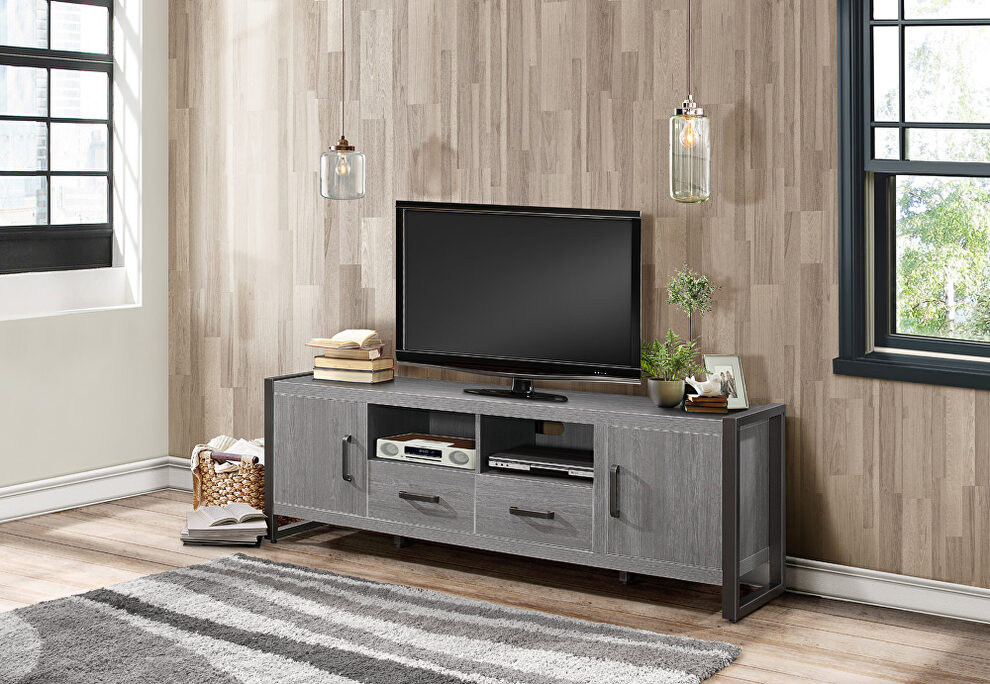 Brown and gunmetal finish 63 TV stand by Homelegance