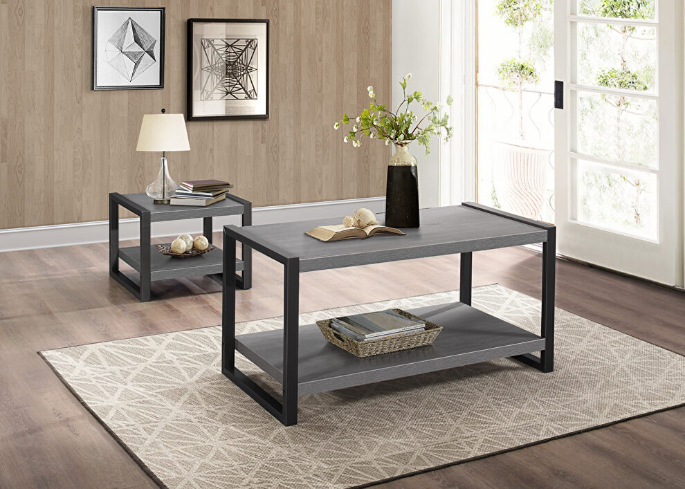 Brown and gunmetal finish coffee table by Homelegance