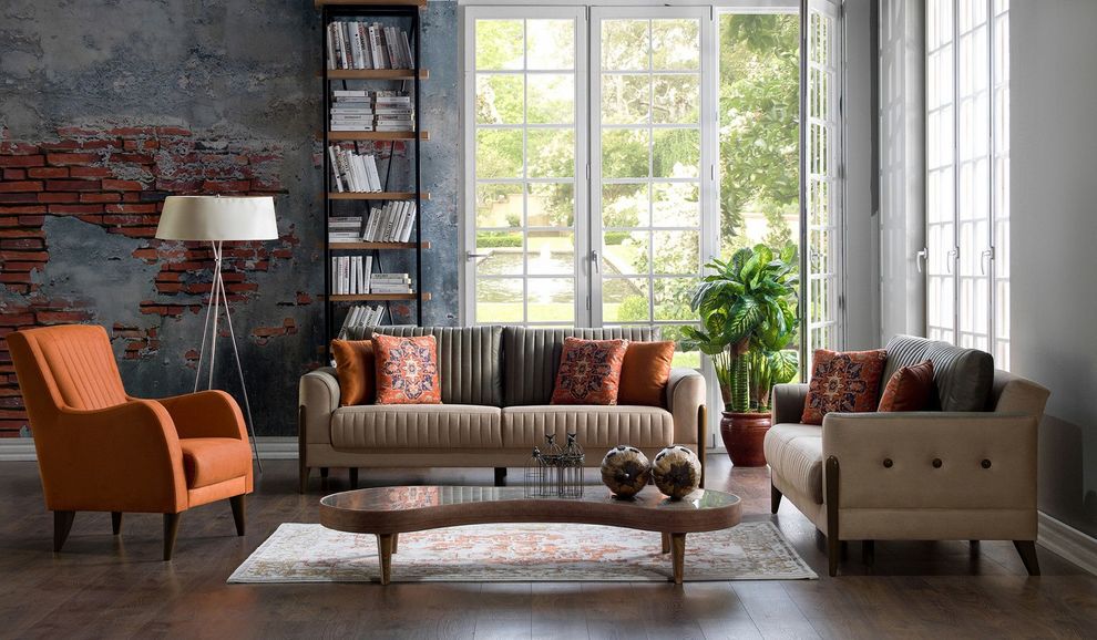 Contemporary upholstery brown/orange sofa by Istikbal