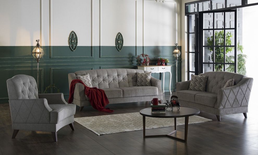 Contemporary diamond pattern gray fabric sofa by Istikbal